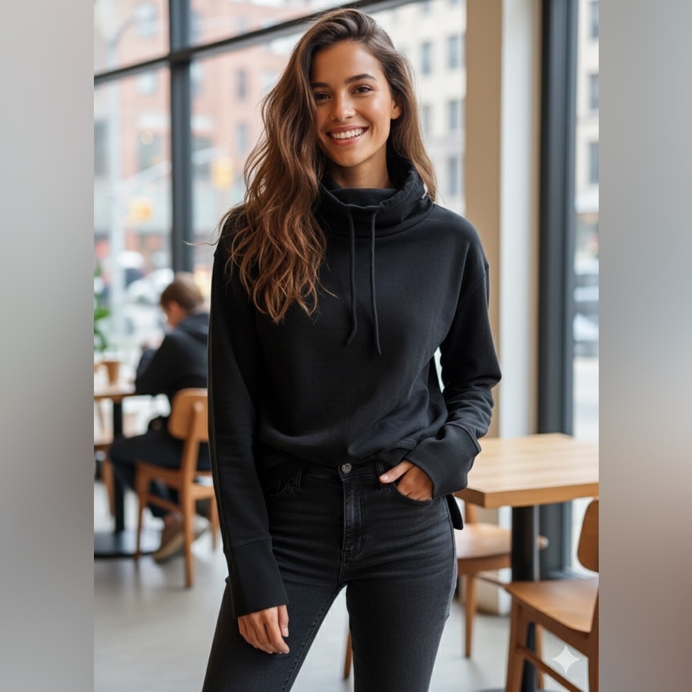 Mango Sport Black Cowl Neck Cotton Blend Sweater size S